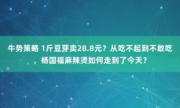 牛势策略 1斤豆芽卖28.8元？从吃不起到不敢吃，杨国福麻辣烫如何走到了今天？